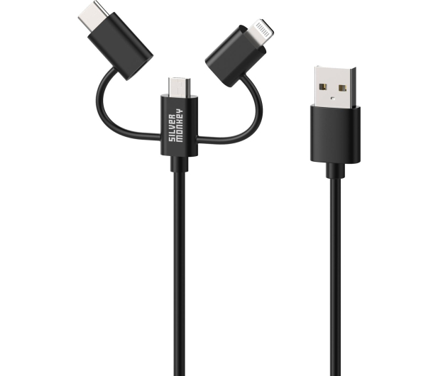 SILVER MONKEY Kabel 3w1 USB-C, Micro USB, Lightning MFI 1m SMA023 - 727060 - zdjęcie 2